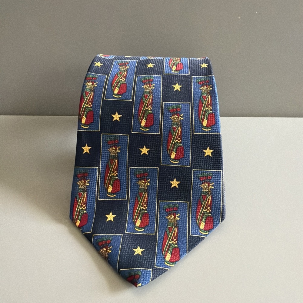 Vintage 1990s Tommy Hilfiger Mens Neck Novelty Tie Golf Bag Blue Red 100% Silk